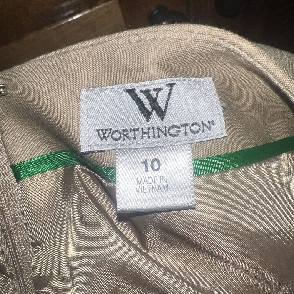 Worthington Pencil Straight Skirt Sz 10 Tan Brown Front Zip Accent Knee Length - Picture 7 of 7